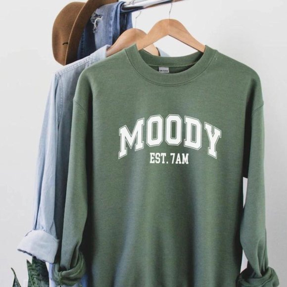 Moody Est. 7AM Sand Crewneck Long Sleeve Unisex Sweatshirt - Picture 6 of 7